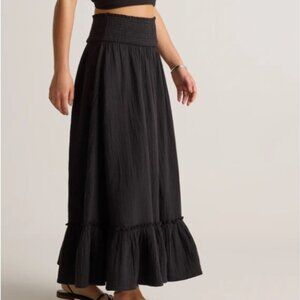 Quince‎ 100% Organic Cotton Gauze Smocked Maxi Skirt Black New w/ Tags NWT